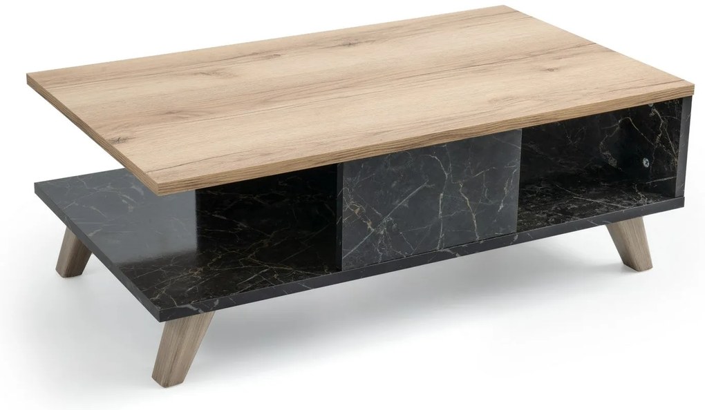 Mesa de Centro Sumer – Carvalho e Mármore – 90x35,6x54 cm
