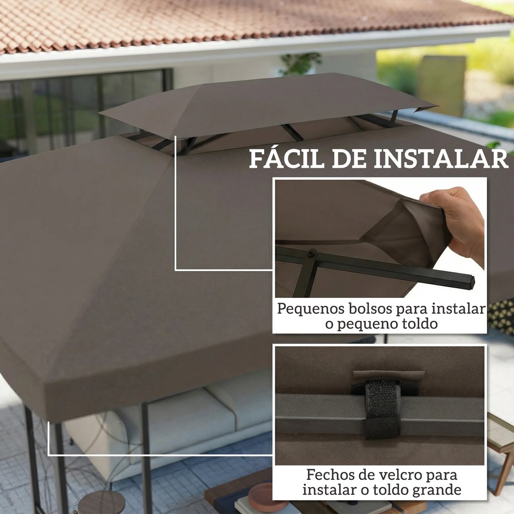 Teto de Reposição 4x3 m com Teto Duplo Orifícios de Drenagem e Proteção UV Apenas Teto (NÃO INCLUI ESTRUTURA) Castanho