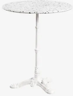 Mesa De Bar Redonda Ø60 Cm Em Terraço Azteca Terrazzo Marfim E Preto - Branco Glacial - Sklum