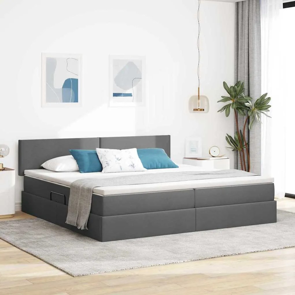 vidaXL Cama com arrumação e LED Cinza Escuro 200 x 200 cm Poliéster