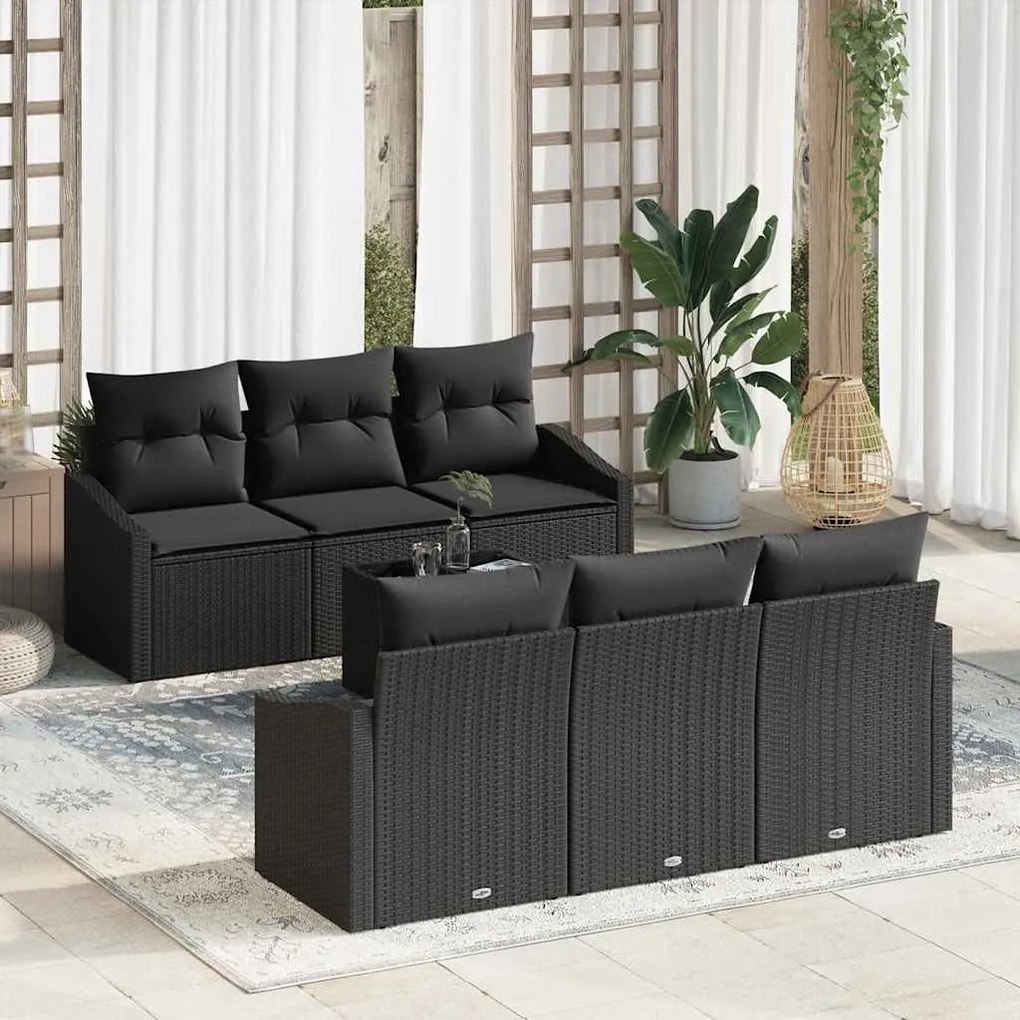 vidaXL Conjunto de Sofás com almofada 7 pcs Preto vime PE