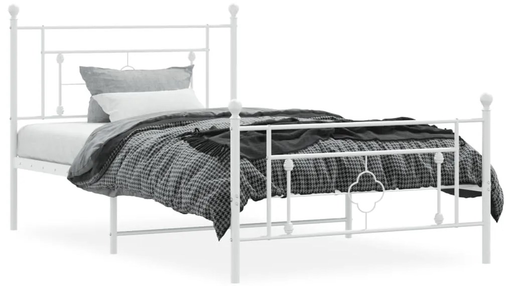 Estrutura de cama com cabeceira e pés 107x203 cm metal branco