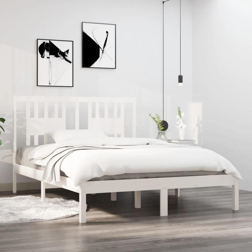 Estrutura de cama 140x190 cm madeira de pinho maciça branco