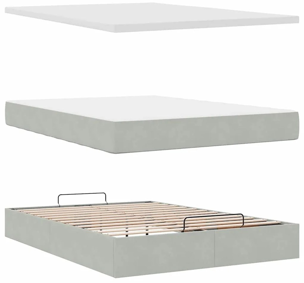 Estrutura de cama otomana com colchões 140x190cm cinzento claro