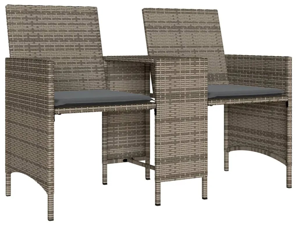 Sofá de jardim de 2 lugares com mesa e bancos vime PE cinzento