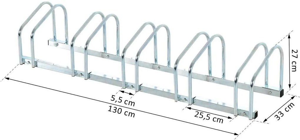 Suporte de estacionamento para 5 Bicicletas com Aço Prateado suporte de chão