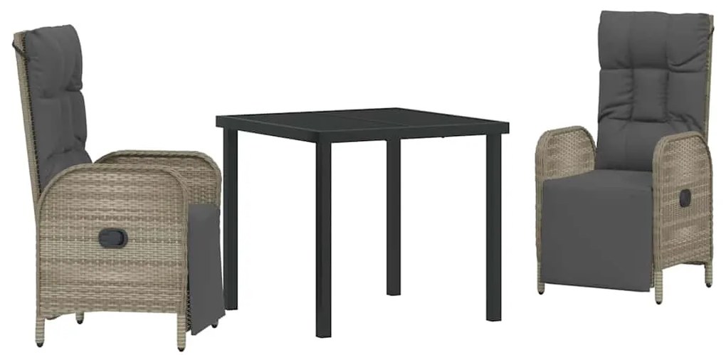 Conjunto de Jantar de Jardim - 3 Peças com Almofadas em Polirattan Cin