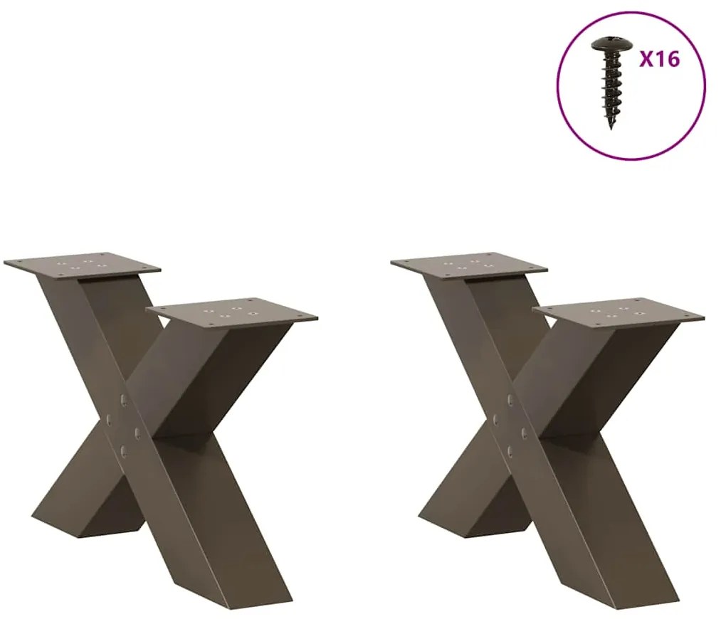 Pés para mesa de centro em formato de X, 2 peças, aço natural, 60x(30-