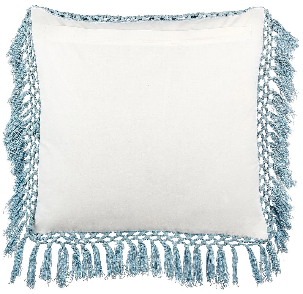 Conjunto de 2 almofadas decorativas com padrão floral e borlas em algodão branco e azul 45 x 45 cm PALLIDA Beliani