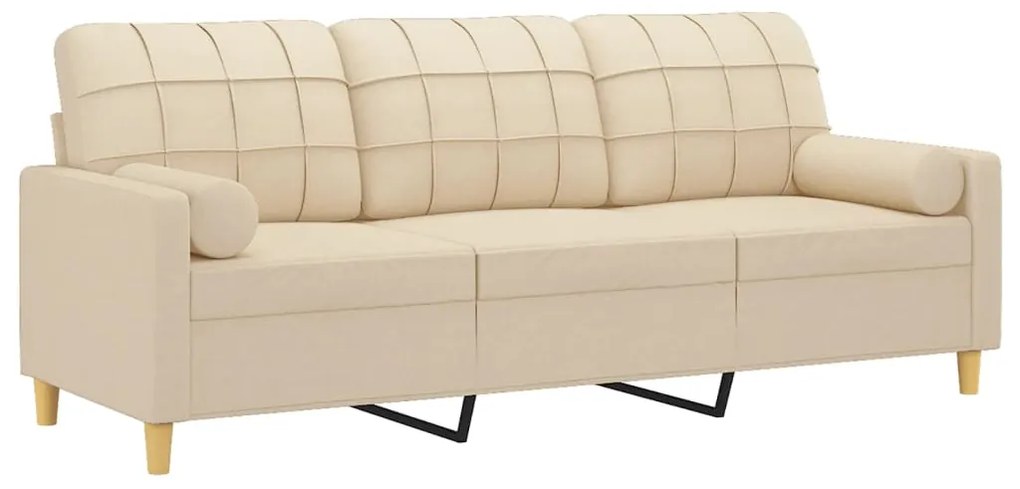 Sofá 3 lugares + almofadas decorativas 180 cm tecido cor creme