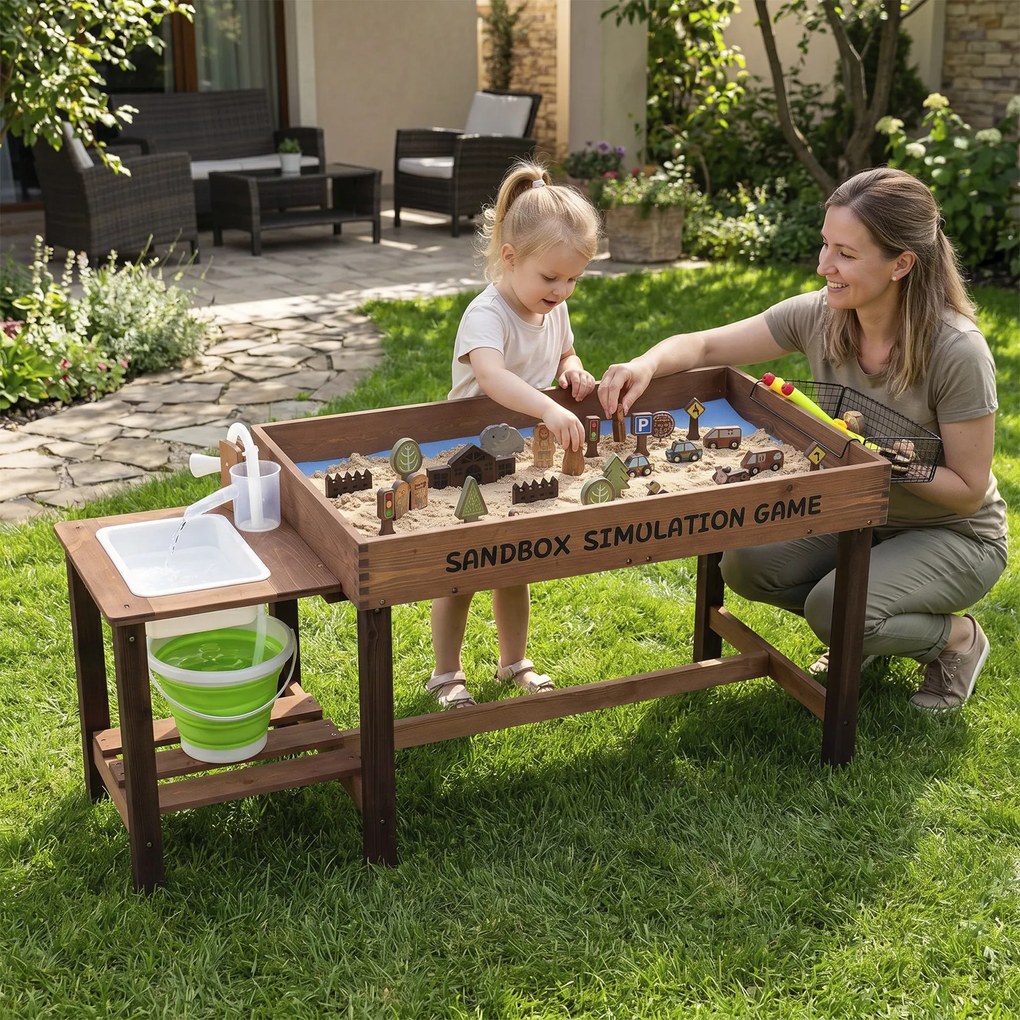Mesa de Areia Infantil 2 em 1, 129 x 49 x 58 cm, Com Zona de Água, Castanho