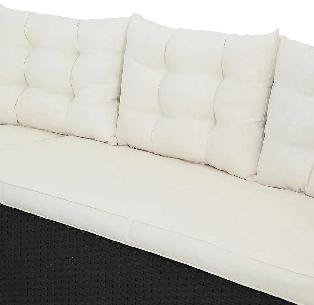 Conjunto de canto Jardim em rattan sintético com almofadas incluídas preto/creme
