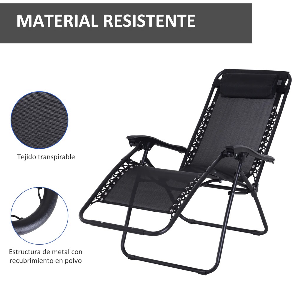 Outsunny Espreguiçadeira Dobrável para Jardim Espreguiçadeira Gravidade Zero para Praia Textilene Estrutura de Aço carga 150kg 90x65x110 cm Preto