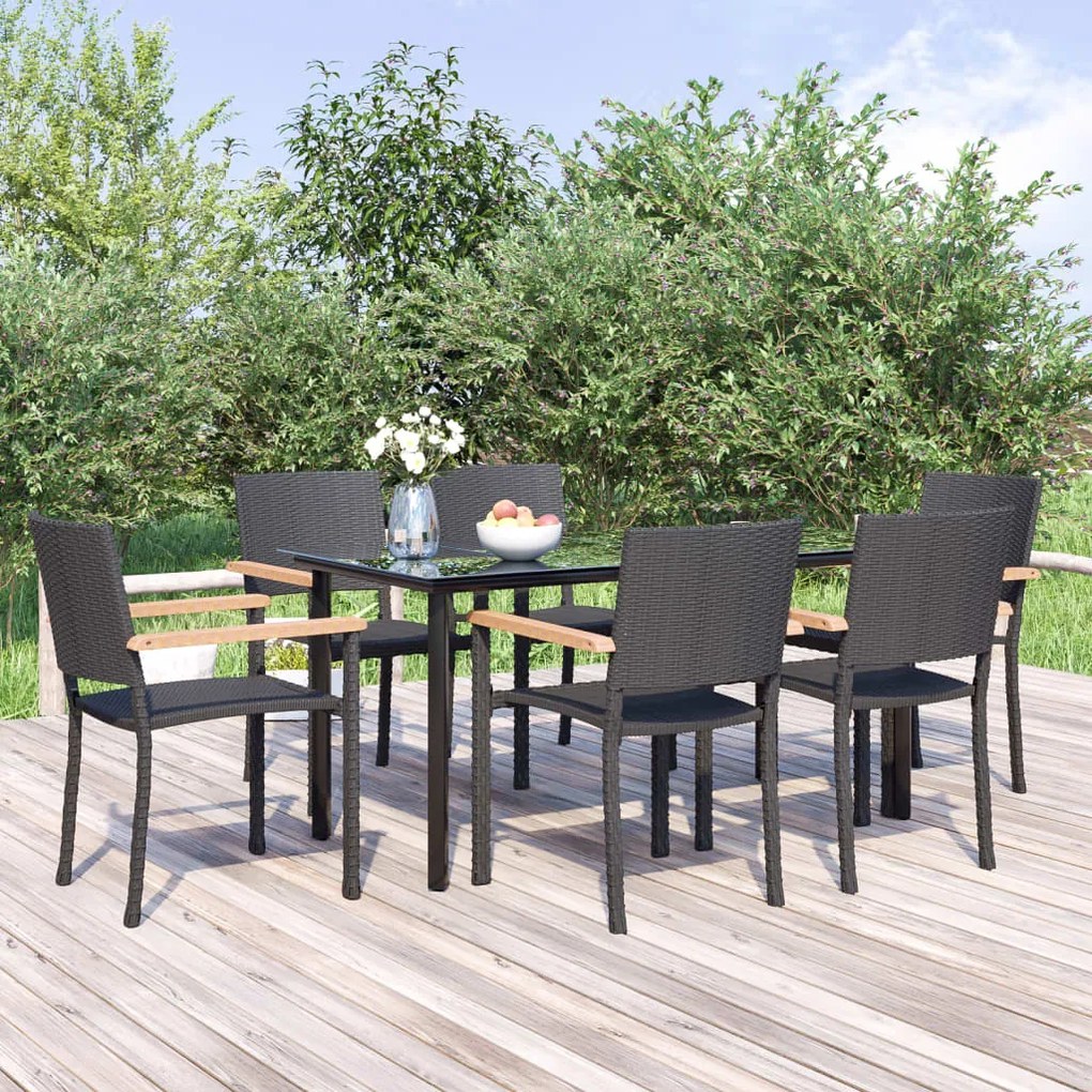 vidaXL 7 pcs conjunto de jantar para jardim vime PE preto