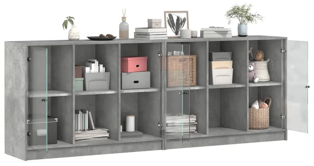 Estante c/ portas 204x37x75 cm derivados madeira cinza cimento