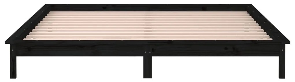 Estrutura de cama c/ LED 140x190 cm madeira maciça preto