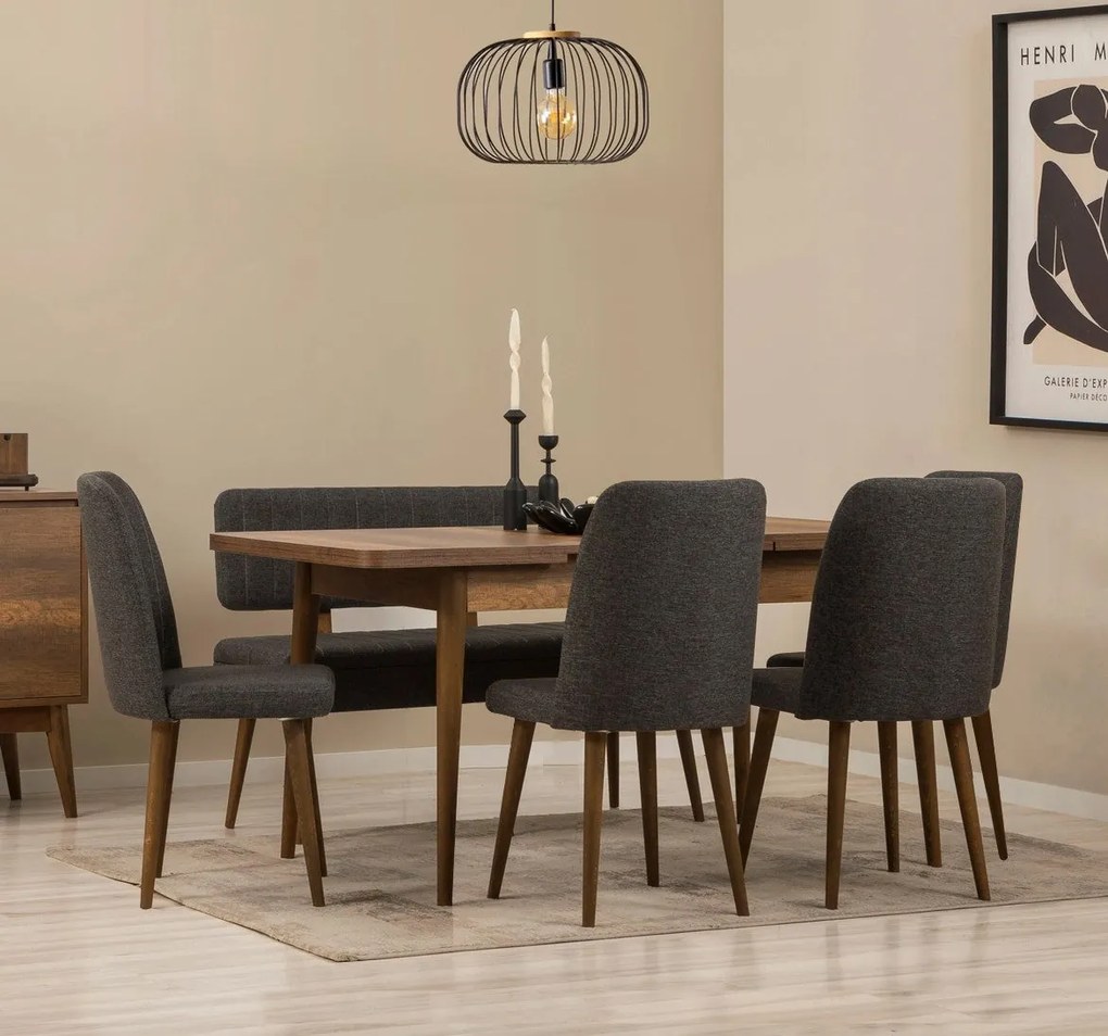 Conjunto de Mesa de Jantar Extensível e Cadeiras Vina – Nogueira e Ant