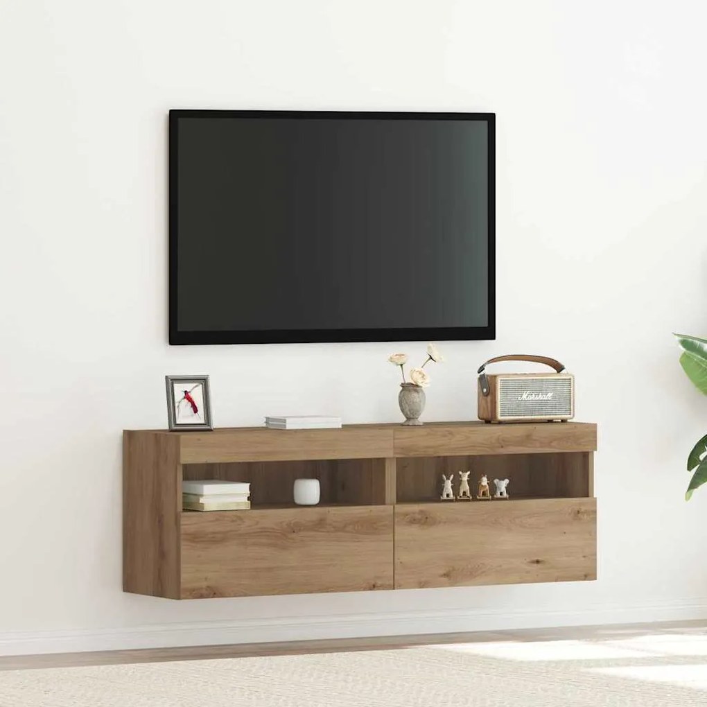 Armários de TV vidaXL com luzes LED 2 pcs Carvalho Artisan 60x30x40 cm