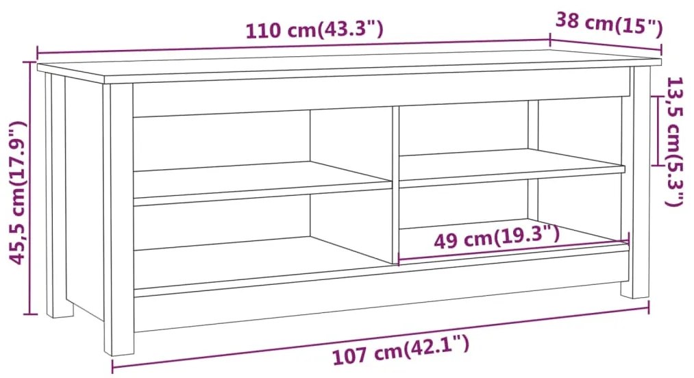 Banco sapateira 110x38x45,5 cm pinho maciço preto