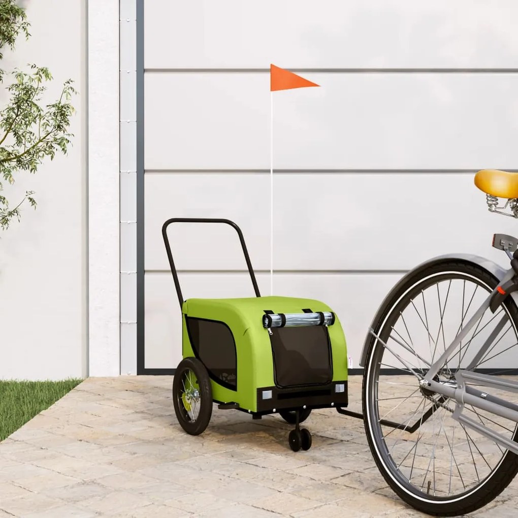 vidaXL Reboque de bicicleta p/ animais tecido oxford/ferro verde/preto