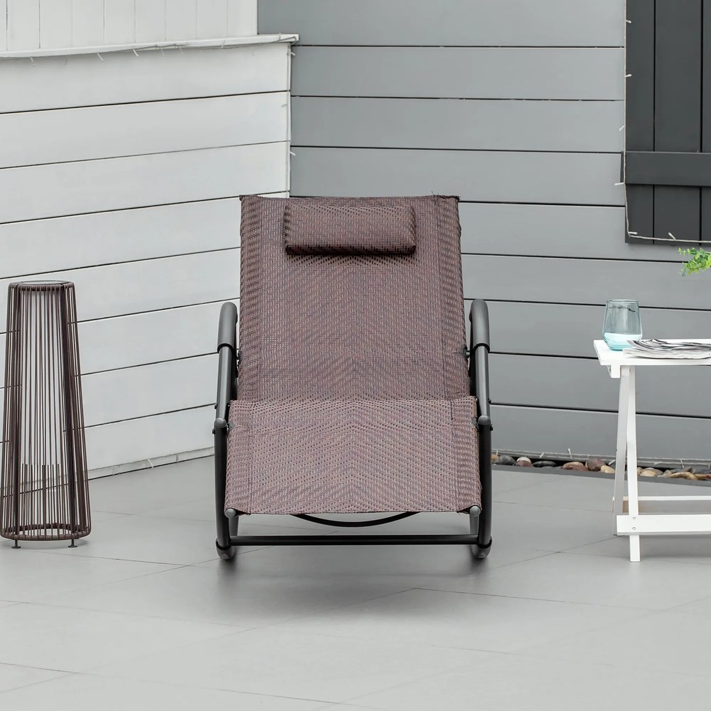 Espreguiçadeira de Exterior com Apoio para os Braços e Efeito de Vime para Jardim Terraço Pátio Carga Máxima 160kg 61x160x79cm Marrom