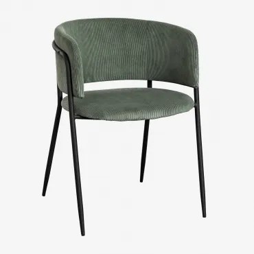 Cadeira De Jantar Estofada Com Braços Nalon Negro & Bombazina Verde Cáqui & Bombazina - Sklum