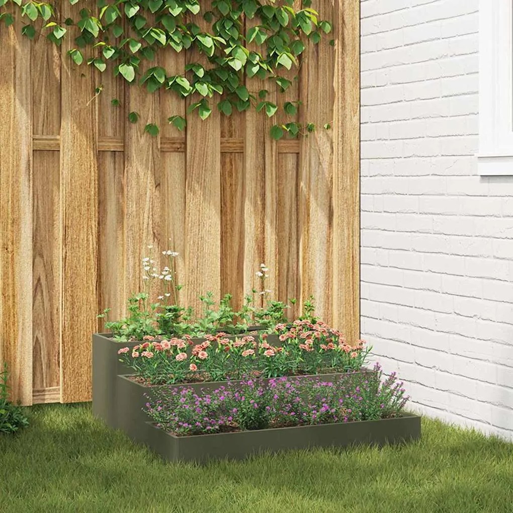 vidaXL Vaso de Jardim 3 Andares 90x90x35 cm Verde Oliva Aço