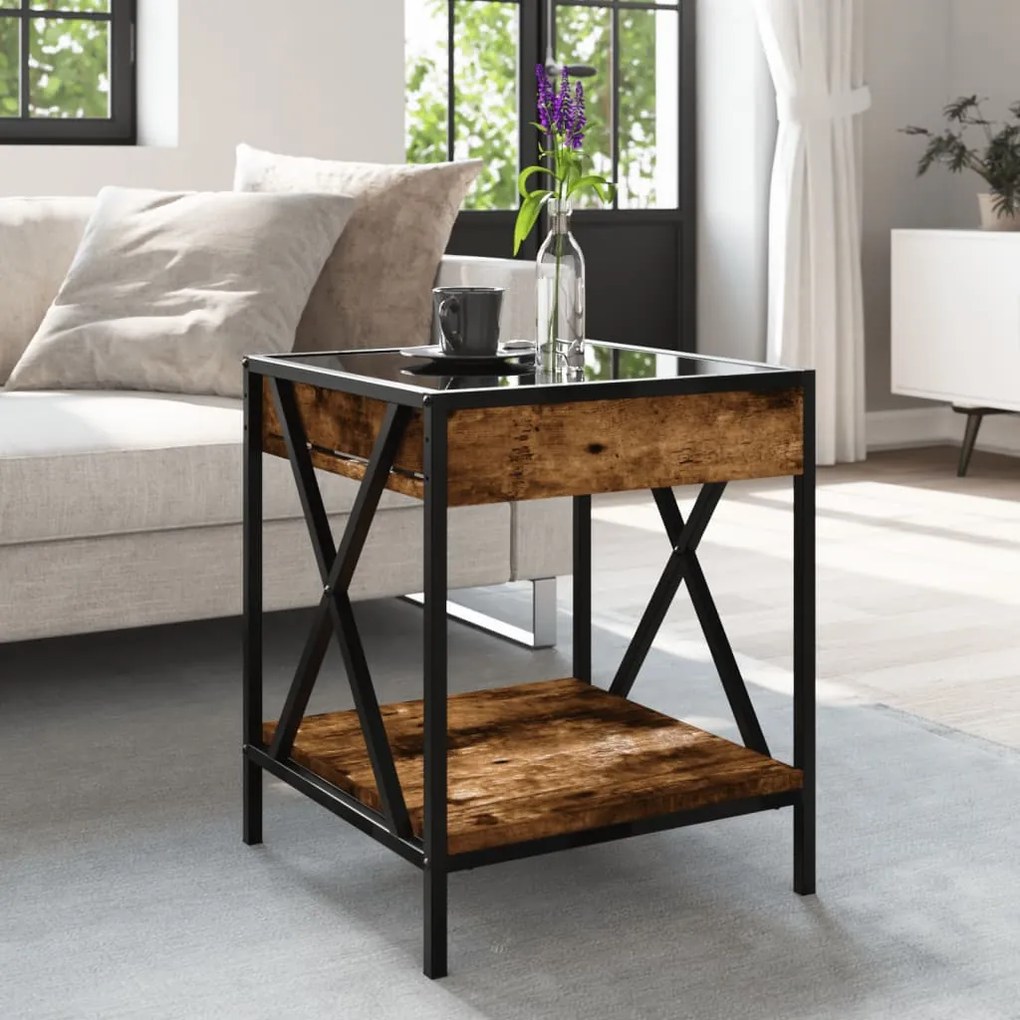 Mesa de centro luzes LED Infinity 40x40x49 cm carvalho fumado