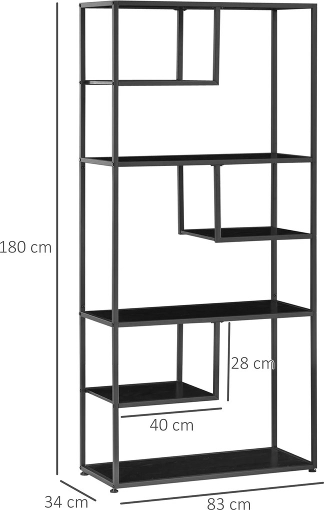 Estante de arrumação com 7 prateleiras, estrutura em aço, estilo industrial, 83 x 34 x 180 cm, preta