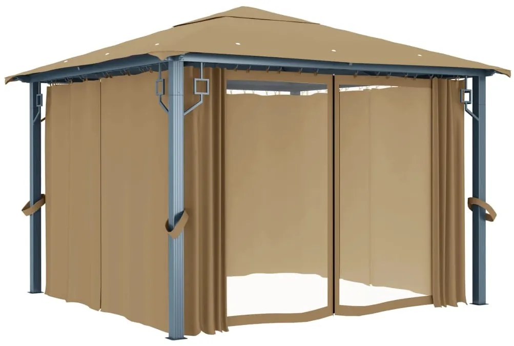 Gazebo com cortina 300x300 cm alumínio cinzento-acastanhado