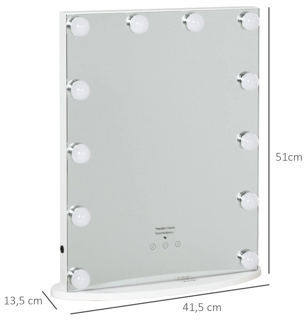 Espelho de maquiagem de Luzes LED Ajustável controle Tátil 41.5x13.5x51 Branco