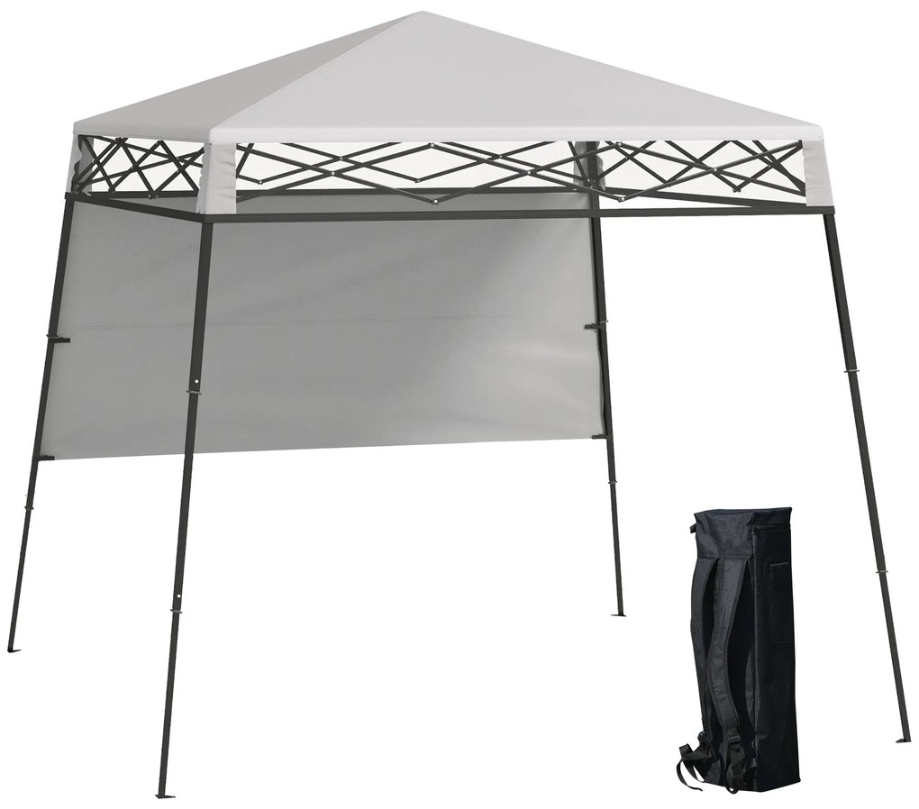 Outsunny Tenda Dobrável 220x220x200 cm com 1 Parede Lateral Bolsa de Transporte Impermeável e Proteção UV50+ para Jardim Pátio Branco