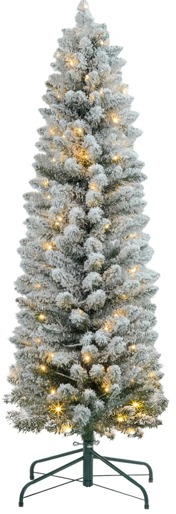 HOMCOM Árvore de Natal Árvore de Natal artificial nevada de 150 cm com 120 luzes LED 263 ramos e suporte metálico Árvore de Natal para sala verde e branca | Aosom Portugal
