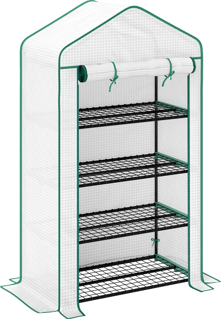 Outsunny Estufa de jardim varanda prateleira estufa 4 níveis 90 x 49 x 160 cm aço galvanizado cobertura removível PE alta densidade branco | Aosom Portugal