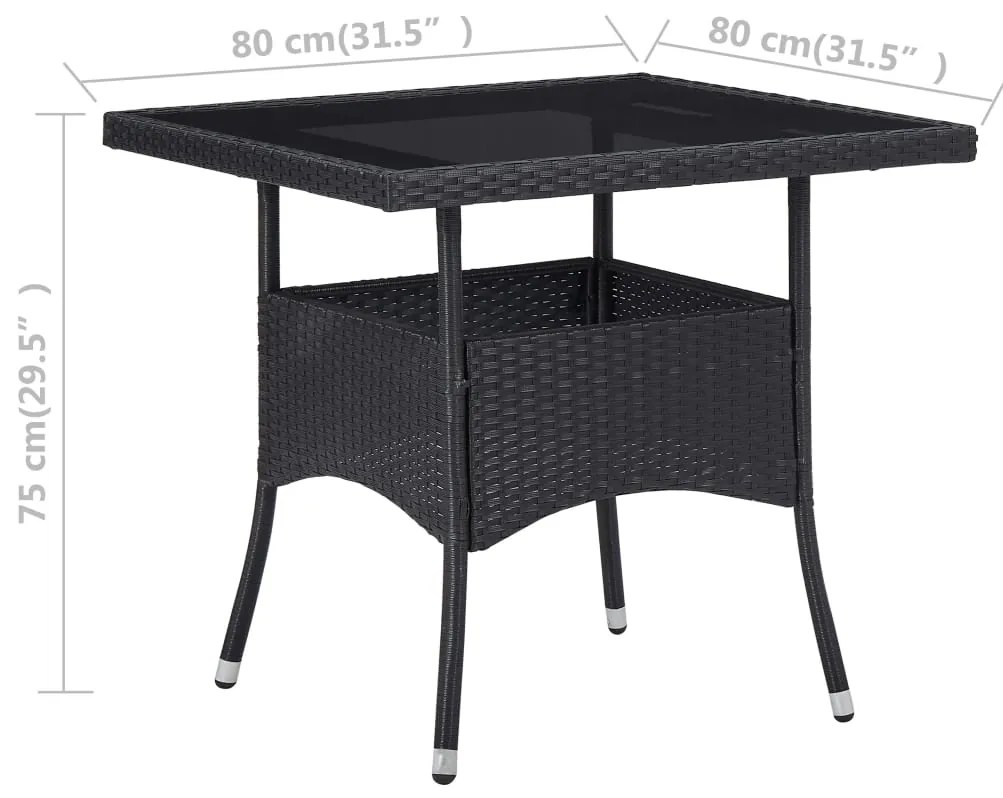 3 pcs conj. jantar para jardim vime PE e madeira acácia preto
