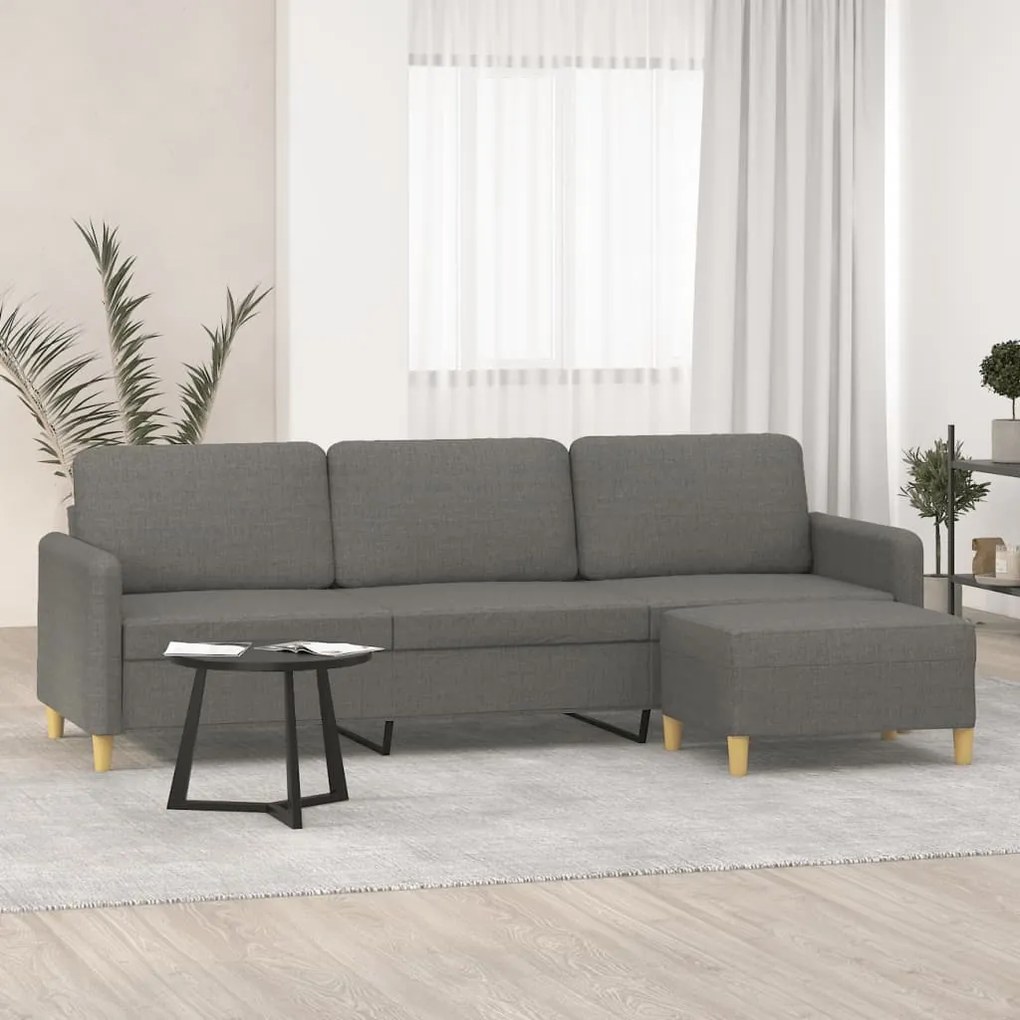 3153604 vidaXL Sofá de 3 lugares com apoio de pés 210 cm tecido cinza-escuro