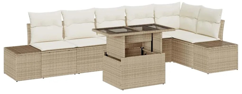 Conjunto de Sofá de Jardim de 7 Peças da com Almofadas Beijinhas em Ra