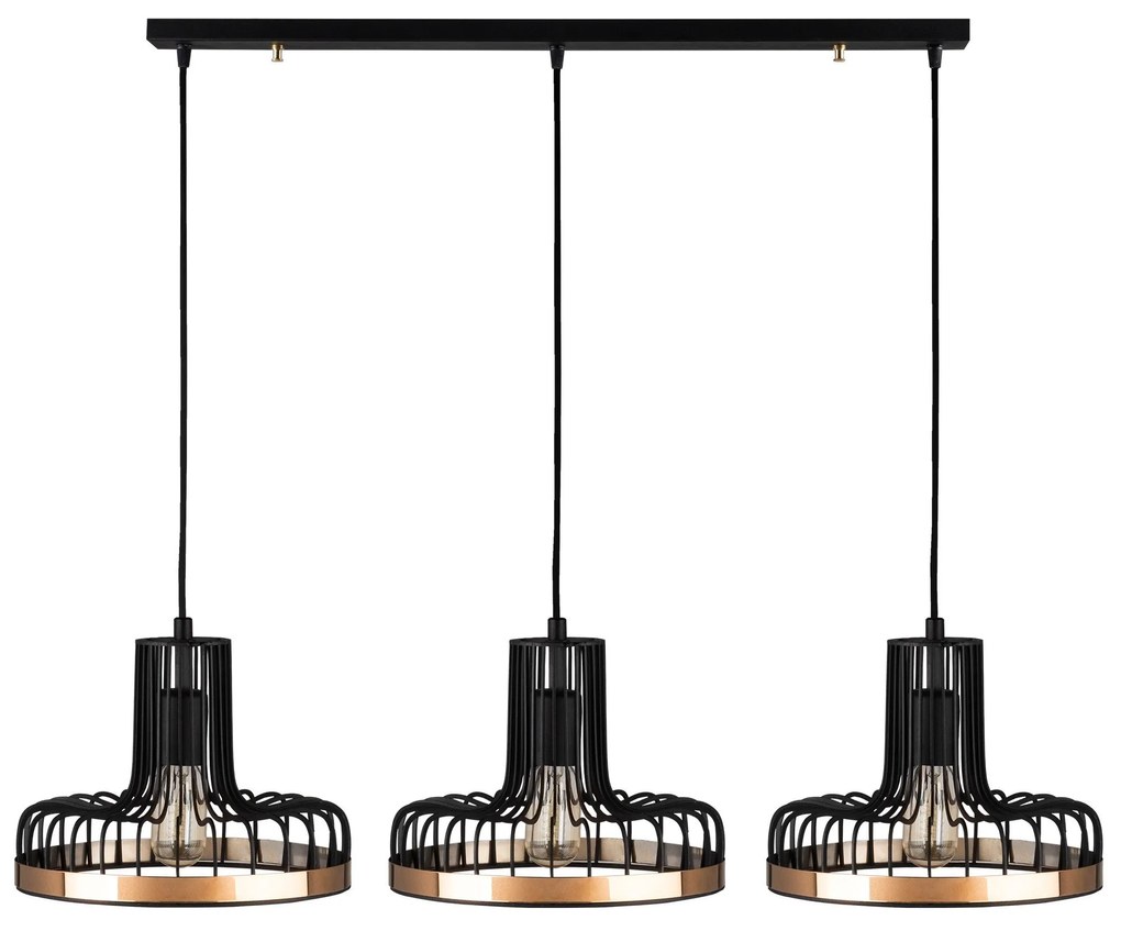 Candeeiro de Teto Fellini – Preto e Cobre – 100 x 20 cm