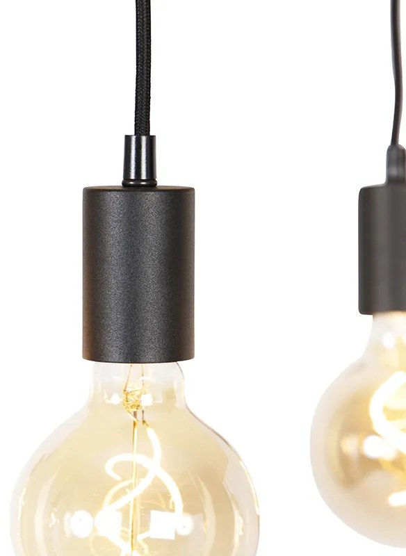 Candeeiro de suspensão industrial preto com madeira 5 luzes - Shelf Industrial