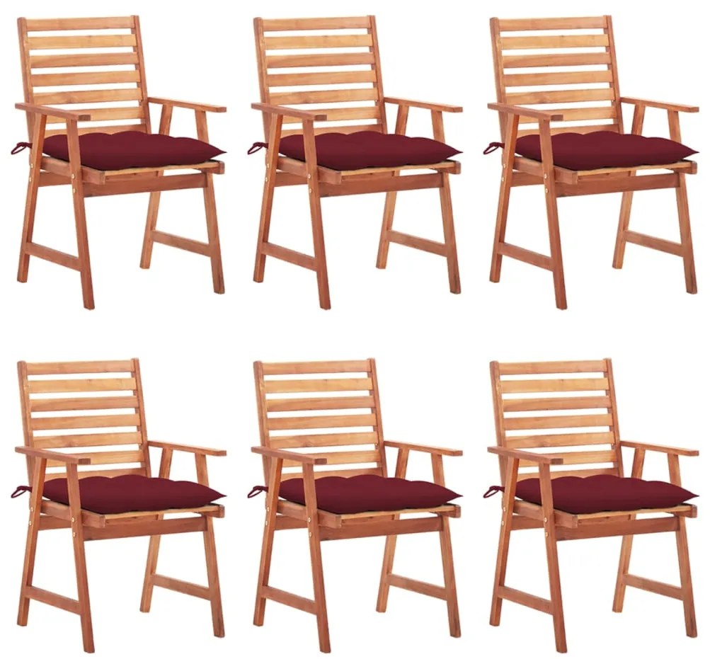 Cadeiras de jantar p/ jardim 6 pcs c/ almofadões acácia maciça
