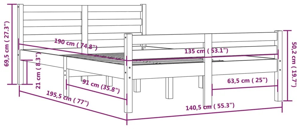 Estrutura de cama casal 135x190 cm madeira maciça branco