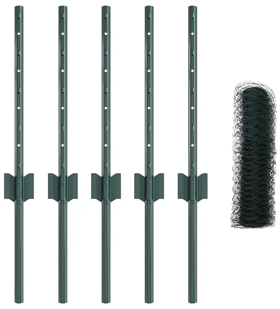 Postes de Cerca vidaXL 5 pcs U-Channel Verde 40 cm Aço