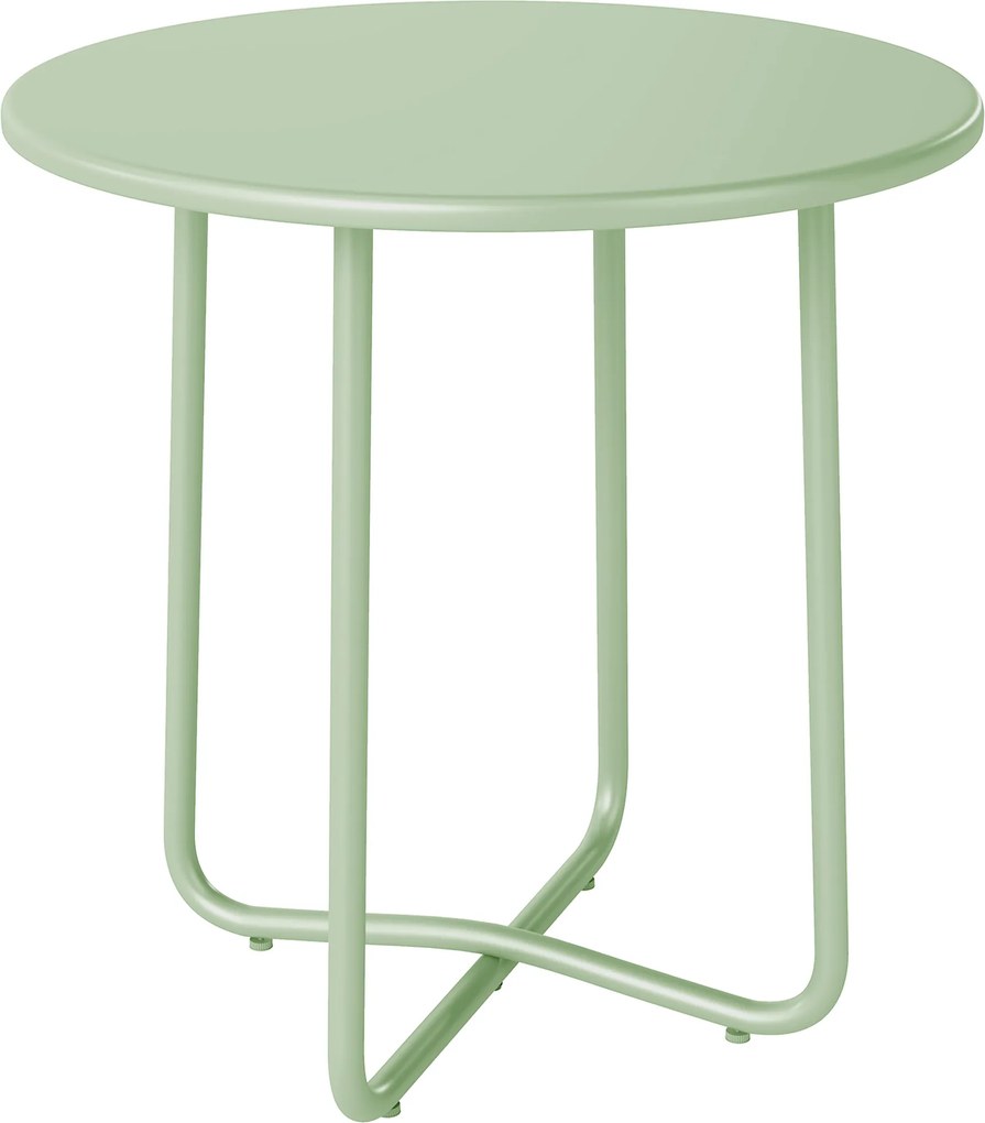 Outsunny Mesa de Centro Exterior com Borda Enrolada, Base em X com Pés Reguláveis em Altura, para Sala Terraço, Ø48x51cm, Verde | Aosom Portugal