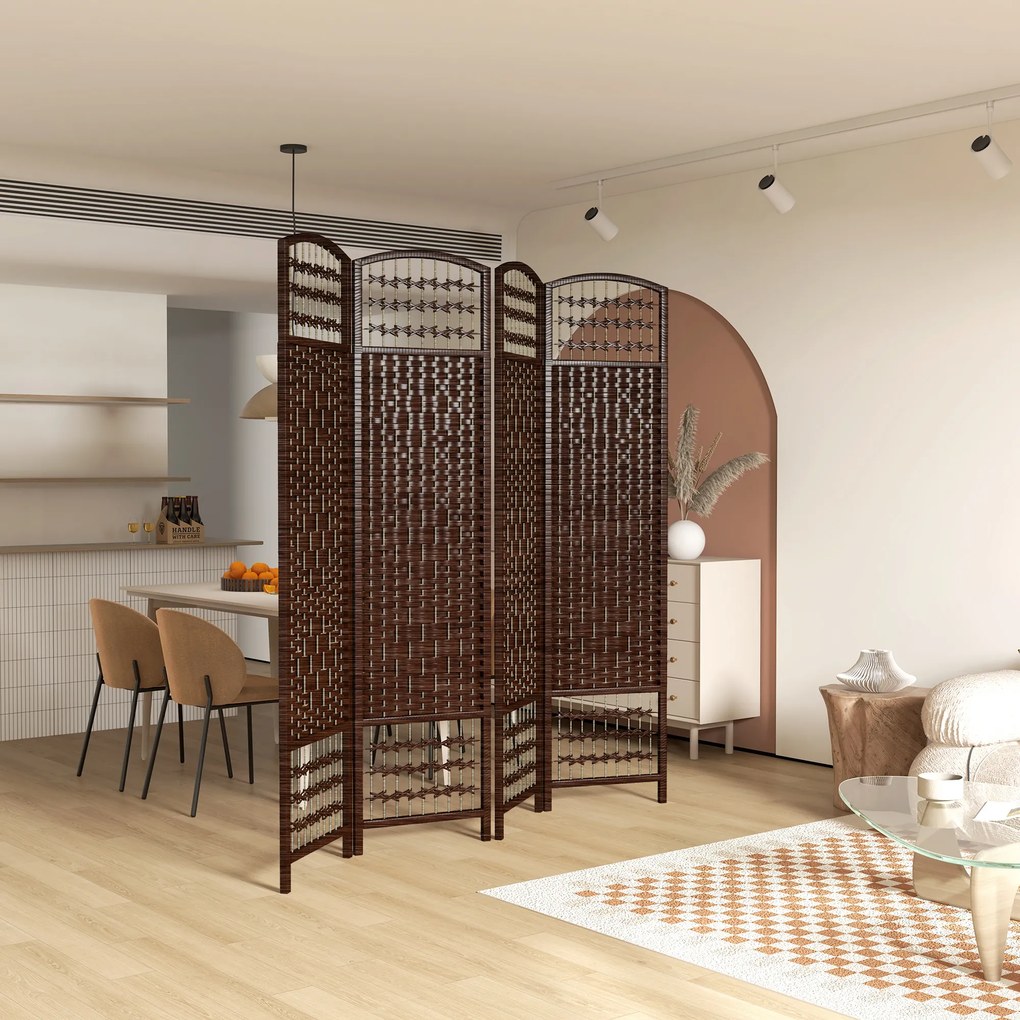Biombo interior em madeira, divisória dobrável de 4 painéis, 160 x 170 cm, castanho