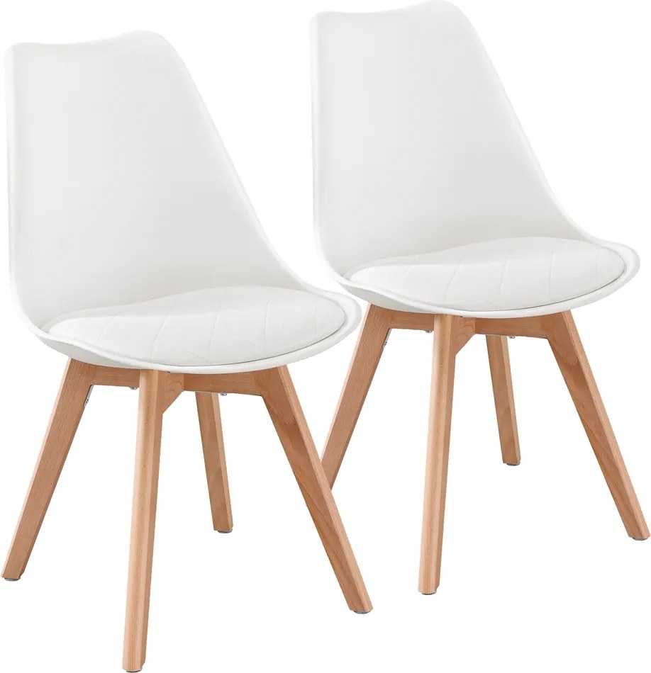 Conjunto de 2 Cadeiras de cozinha estofadas em couro PU e madeira de faia (MESA NÃO INCLUIDA), 46,5 x 57 x 79 cm brancas