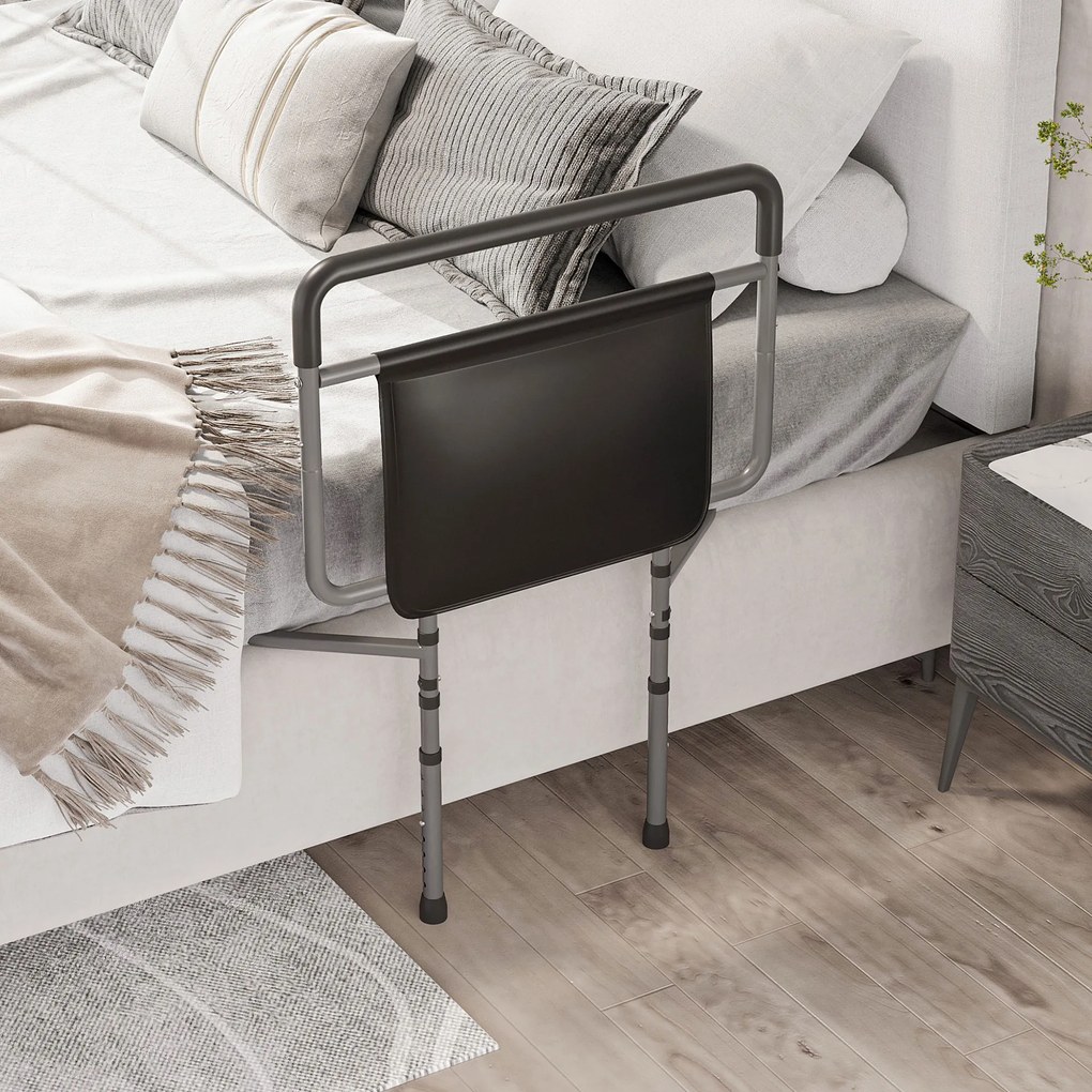 Grade para Cama de Adultos Guarda de Segurança para Cama com Altura Ajustável com Bolso de Armazenamento 71x61x86-104 cm Cinza