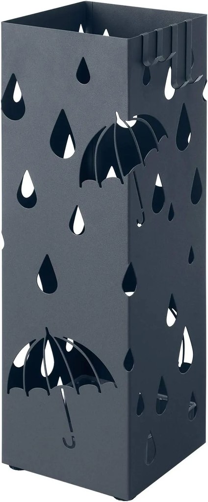 Suporte para guarda-chuvas SONGMICS de metal, suporte quadrado para guarda-chuvas com bandeja coletora e 4 ganchos, 15,5 x 15,5 x 49 cm, cinza antracite LUC049G01