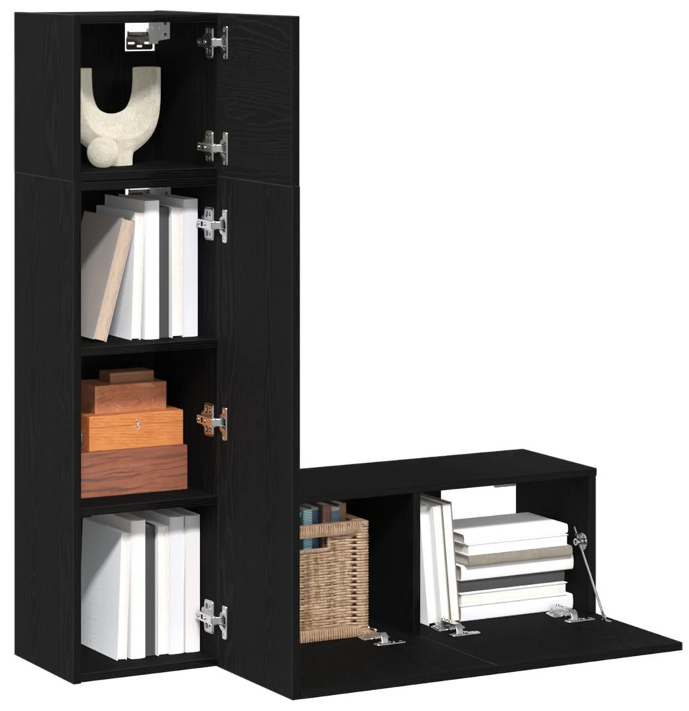 Conjunto de Móvel para TV com 3 Peças em Carvalho Preto, feito de made