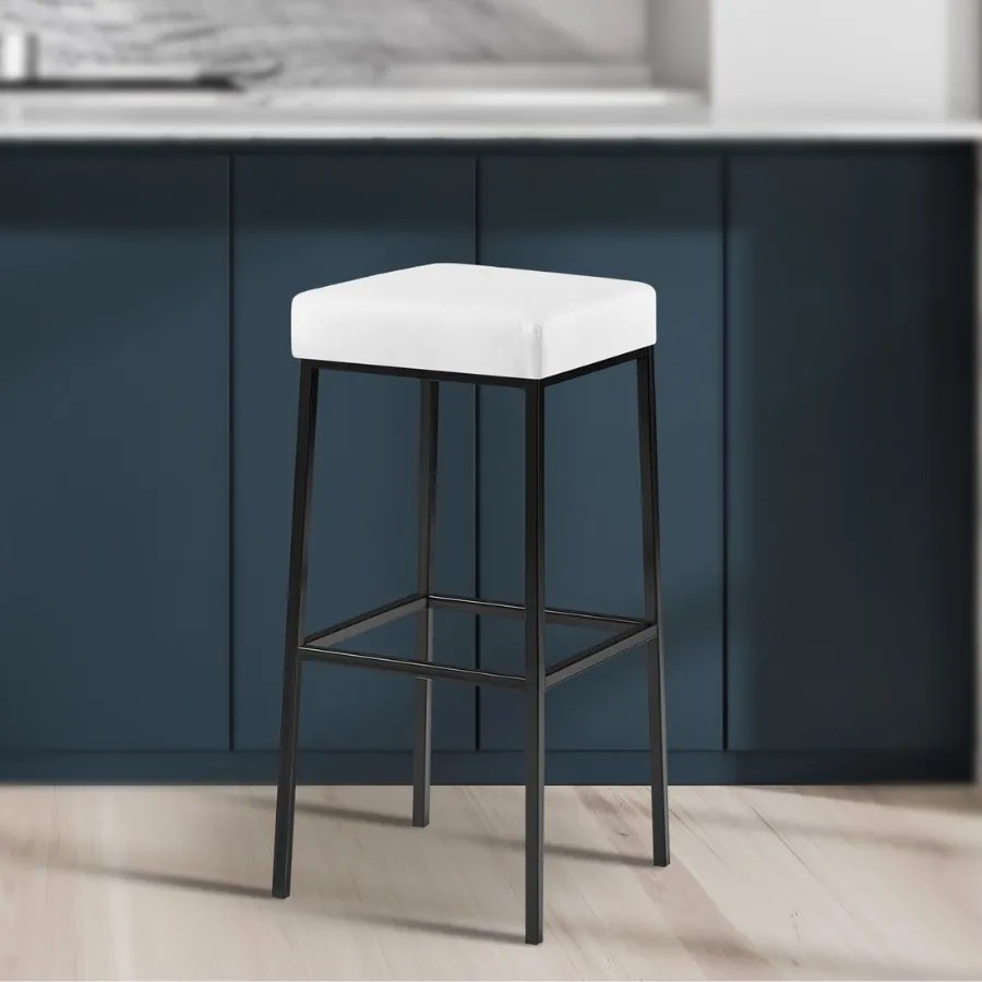 Banco de bar Montreal em couro sintético e com estrutura preta 37 x 83 x 37 cm Branco