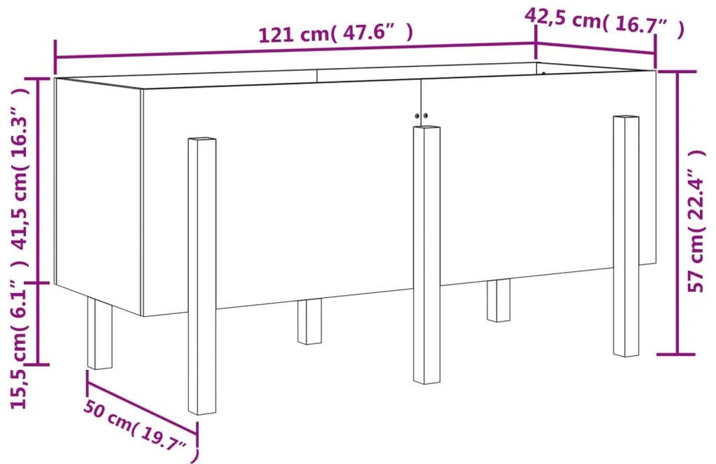 Canteiro elevado de jardim 121x50x57 cm pinho maciço branco